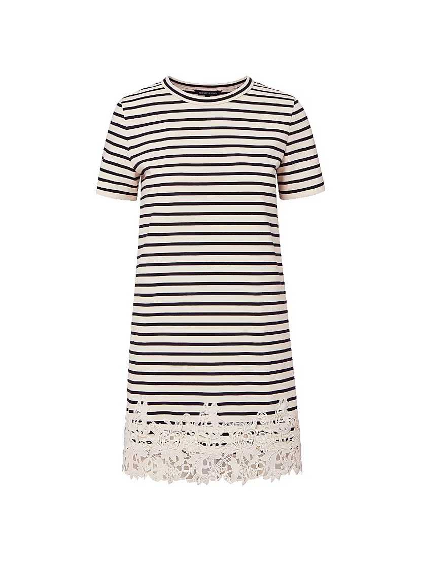 Nwt Veronica Beard Rhue Striped Cotton Lace-Hem T-Shirt Dress - Size Small